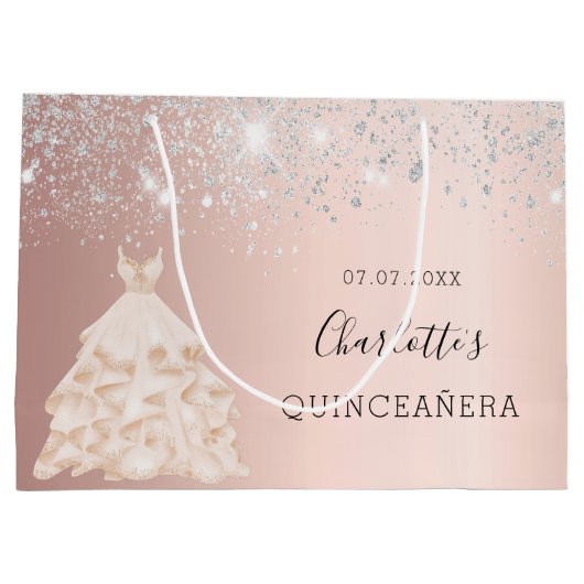Roos gouden zilveren jurk naam Quinceanera Groot Cadeauzakje (Achterkant)