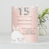 Roos gouden zilveren jurk Quinceanera Kaart (Staand voorkant)