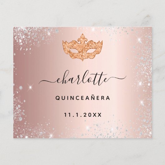 Roos gouden zilveren maskerade RSVP (Achterkant)