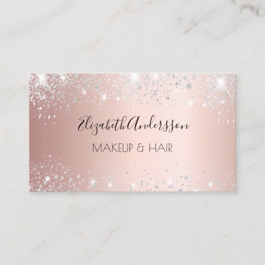 Roos gouden zilveren QR code glitter Visitekaartje (Voorkant)