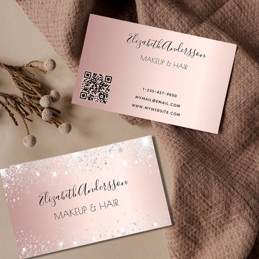 Roos gouden zilveren QR code glitter Visitekaartje