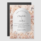 Roos gouden zilveren rozen bloemenboog luxe bruilo magnetische uitnodiging (Voorkant / Achterkant)