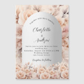 Roos gouden zilveren rozen bloemenboog luxe bruilo magnetische uitnodiging (Voorkant)