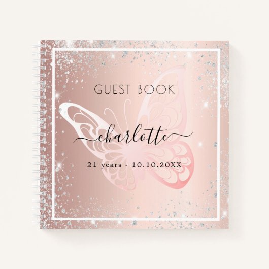 Roos gouden zilveren vlinder notitieboek (Voorkant)