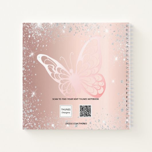 Roos gouden zilveren vlinder notitieboek (Achterkant)