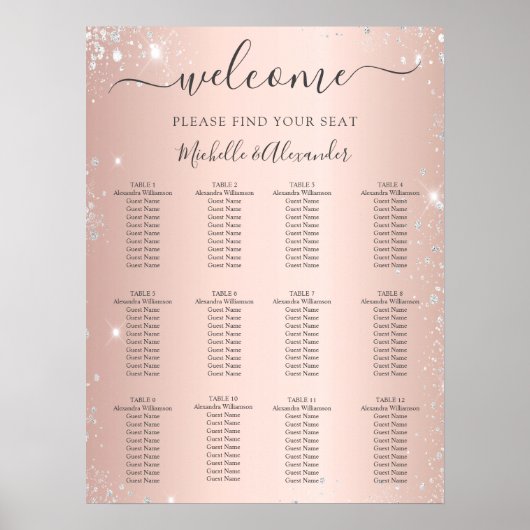 Roos gouden zilverglitter bruiloft poster (Voorkant)