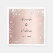 Roos gouden zilverglitter-monogram bruiloft servet (Voorkant)