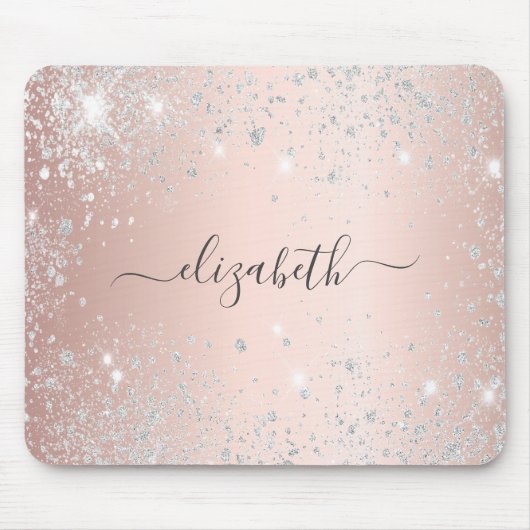 Roos gouden zilverglitter monogram stofmonogram muismat (Voorkant)