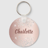 Roos gouden zilverglitter monogram stofmonogram sleutelhanger (Voorkant)