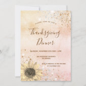 Roos gouden zonnebloem Thanksgiving Diner Kaart (Voorkant)