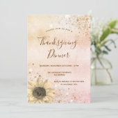 Roos gouden zonnebloem Thanksgiving Diner Kaart (Staand voorkant)