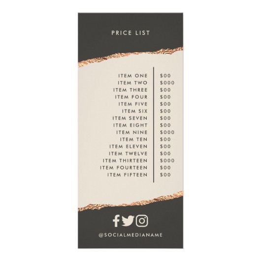 Roos gouden zwarte elegante moderne girale prijsli reclamekaart (Achterkant)