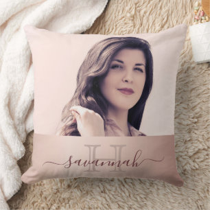 Roos gouden zwarte foto monogram initiaal naam kussen