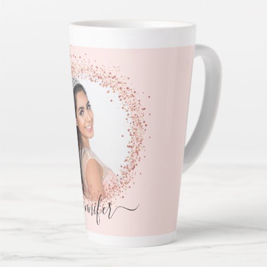 Roos gouden zwarte fotonaamscript latte mok (Rechterhoek)