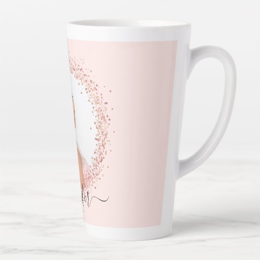 Roos gouden zwarte fotonaamscript latte mok (Rechts)