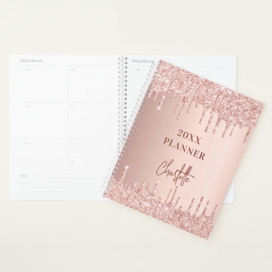 Roos gouden zwarte glitter druppelnaam 2023 planner (Display)