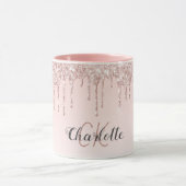 Roos gouden zwarte glitter monogram initiaal scrip mok (Midden)