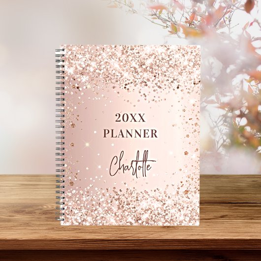 Roos gouden zwarte glitter naam script glam 2023 planner