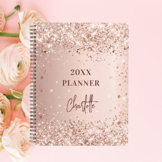 Roos gouden zwarte glitter naam script glam 2023 planner