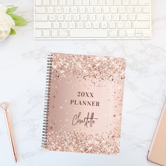 Roos gouden zwarte glitter naam script glam 2023 planner