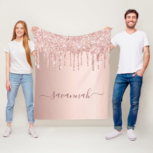 Roos gouden zwarte glitter-naamscript fleece deken (In situ)