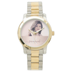 Roos gouden zwarte monogram foto horloge
