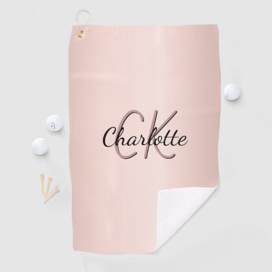 Roos gouden zwarte monogram golfhanddoek (Insitu)