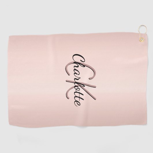 Roos gouden zwarte monogram golfhanddoek (Horizontaal)