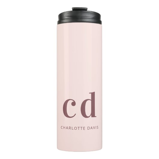 Roos gouden zwarte monogram naam minimalistisch thermosbeker (Voorkant)