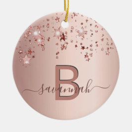 Roos gouden zwarte monogram sterren keramisch ornament