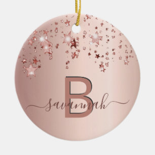 Roos gouden zwarte monogram sterren keramisch ornament