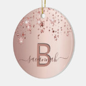 Roos gouden zwarte monogram sterren keramisch ornament (Links)