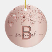 Roos gouden zwarte monogram sterren keramisch ornament (Achterkant)