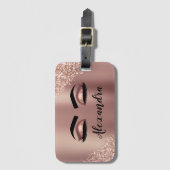 Roos gouden zwarte roze monogram Glitter Eyelashes Bagagelabel (Voorkant (verticaal))