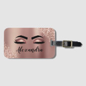 Roos gouden zwarte roze monogram Glitter Eyelashes Bagagelabel (Voorkant (horizontaal))
