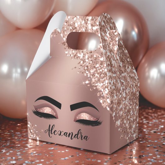 Roos gouden zwarte roze monogram Glitter Eyelashes Bedankdoosjes