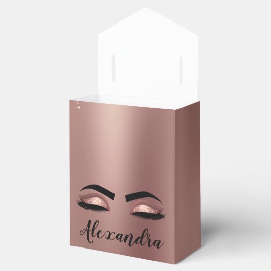 Roos gouden zwarte roze monogram Glitter Eyelashes Bedankdoosjes (Geopend)