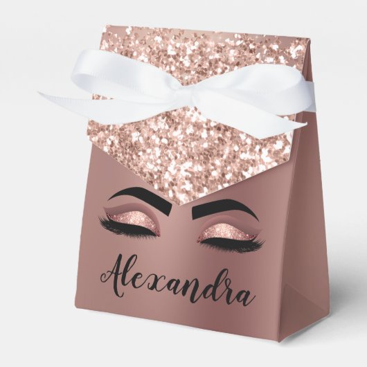 Roos gouden zwarte roze monogram Glitter Eyelashes Bedankdoosjes (Voorkant Zijde)