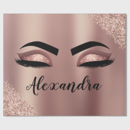 Roos gouden zwarte roze monogram Glitter Eyelashes Cadeaupapier