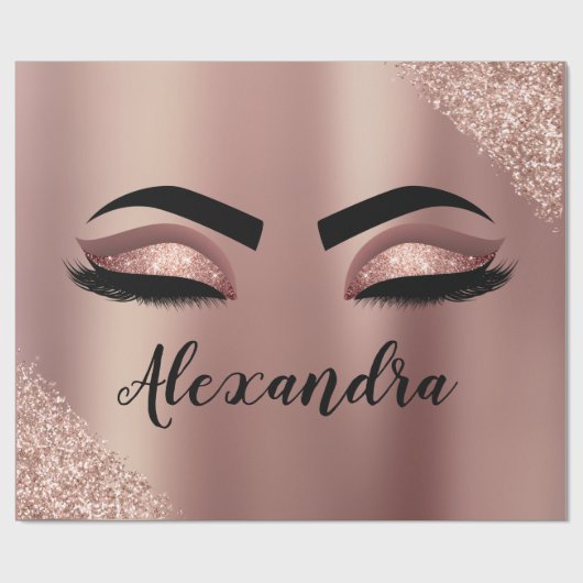 Roos gouden zwarte roze monogram Glitter Eyelashes Cadeaupapier (Vlak)