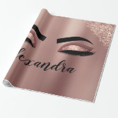 Roos gouden zwarte roze monogram Glitter Eyelashes Cadeaupapier (Uitgerold)