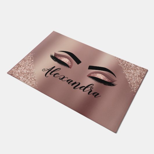 Roos gouden zwarte roze monogram Glitter Eyelashes Deurmat (Schuin)