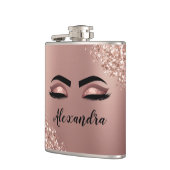 Roos gouden zwarte roze monogram Glitter Eyelashes Heupfles (Links)