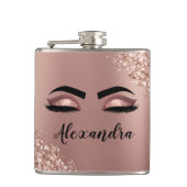 Roos gouden zwarte roze monogram Glitter Eyelashes Heupfles (Voorkant)