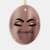 Roos gouden zwarte roze monogram Glitter Eyelashes Keramisch Ornament (Rechts)