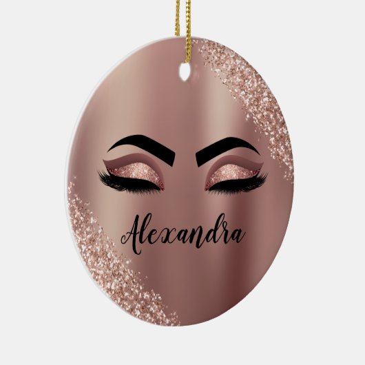 Roos gouden zwarte roze monogram Glitter Eyelashes Keramisch Ornament (Rechts)