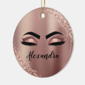 Roos gouden zwarte roze monogram Glitter Eyelashes Keramisch Ornament (Links)