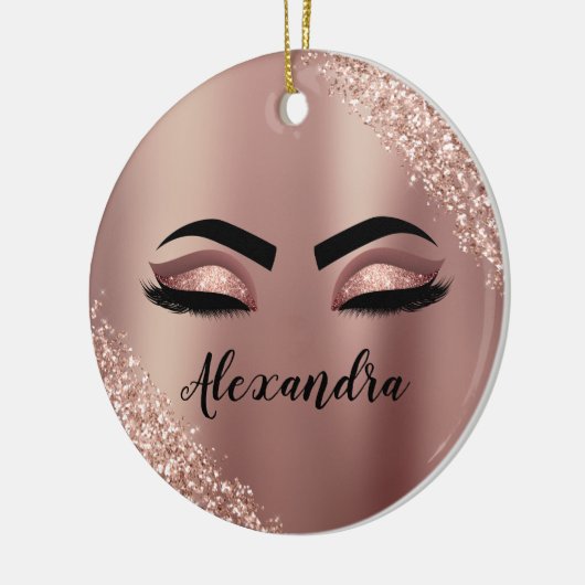 Roos gouden zwarte roze monogram Glitter Eyelashes Keramisch Ornament (Links)