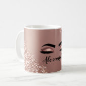 Roos gouden zwarte roze monogram Glitter Eyelashes Koffiemok (Voorkant links)