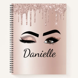 Roos gouden zwarte roze monogram Glitter Eyelashes Notitieboek